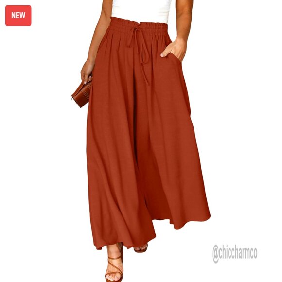 Plus Size Wide Leg Palazzo Pants Elastic High Waist Flowy Casual